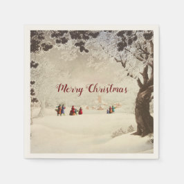 Servilleta De Papel Vieja escena de invierno de Navidades victorianos
