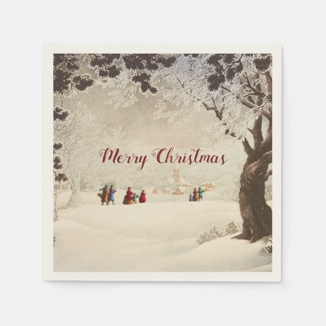 Servilleta De Papel Vieja escena de invierno de Navidades victorianos (Anverso)