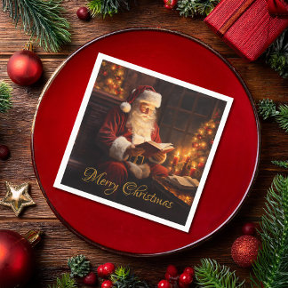 Servilleta De Papel Viejo Santa leyendo un libro