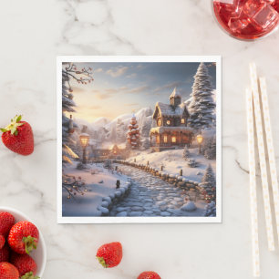 Servilleta De Papel Villa acogedora en el ilustracion de los Navidades