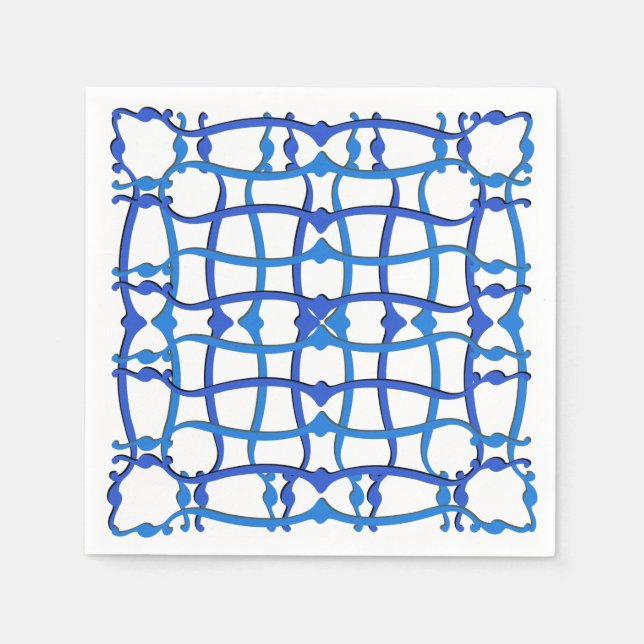 Servilleta De Papel Villa fiesta con adorno azul italiano (Anverso)