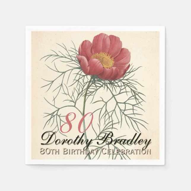 Servilleta De Papel Vinatge Botanical Peony 80th Birthday Party PPN (Anverso)