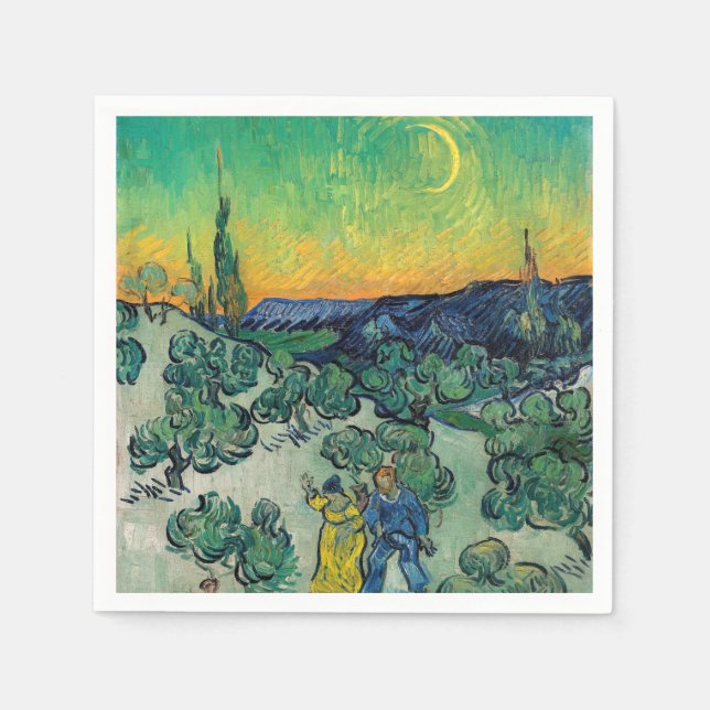 Servilleta De Papel Vincent van Gogh - Paisaje iluminado por luna con  (Anverso)