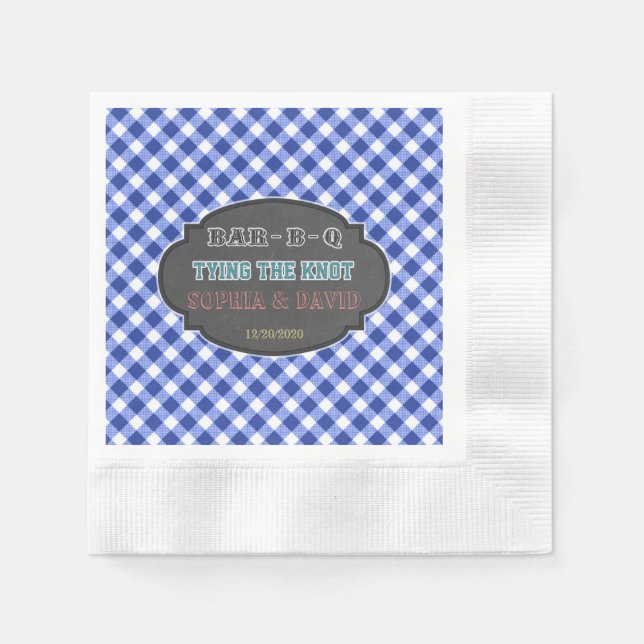 Servilleta De Papel Vinculando el compromiso de Knot BQ Blue Gingham (Anverso)