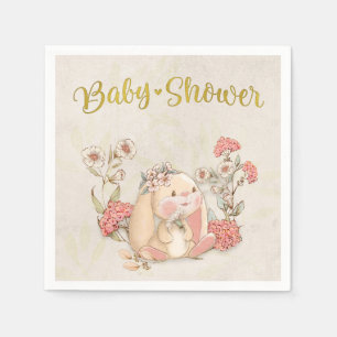 Servilleta De Papel Viñeta Floppy Bunny Floral Antiguo Blanco