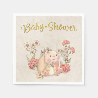 Servilleta De Papel Viñeta Floppy Bunny Floral Antiguo Blanco