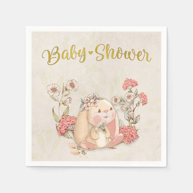 Servilleta De Papel Viñeta Floppy Bunny Floral Antiguo Blanco (Anverso)