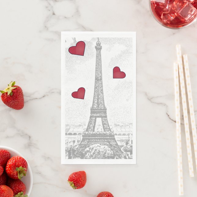Servilleta De Papel Viñeta Torre Eiffel - corazones rojos (In situ)