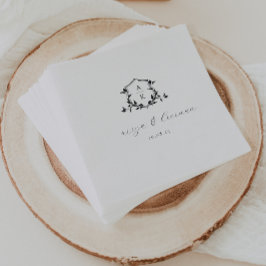 Servilleta De Papel Viñetas sin tiempo Boda Escudo negro Monograma