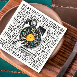 Servilleta De Papel Vinilo floral retro Feliz cumpleaños personalizado