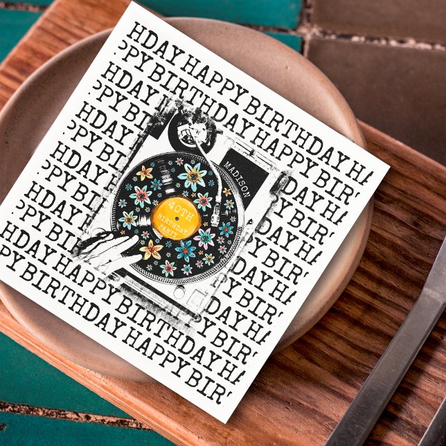 Servilleta De Papel Vinilo floral retro Feliz cumpleaños personalizado (Subido por el creador)