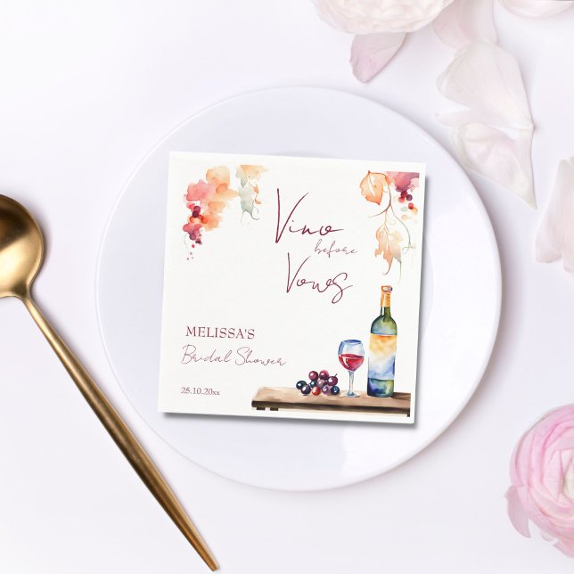 Servilleta De Papel Vino antes de votos de la vendimia ducha de la nov (Vino before vows winery vineyard bridal shower personalized monogram printed napkins table decor)