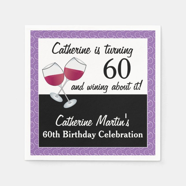 Servilleta De Papel Vino Tinto, Cumpleaños 60 (Anverso)