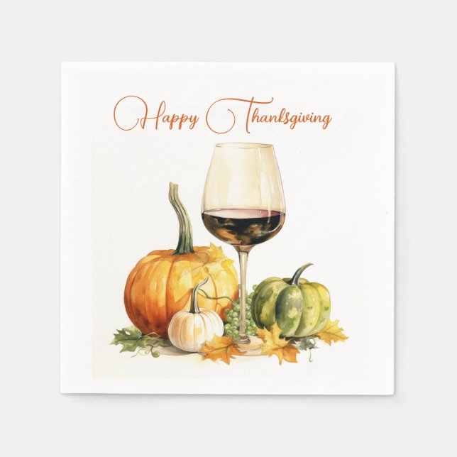 Servilleta De Papel Vino y calabazas, feliz día de gracias (Anverso)