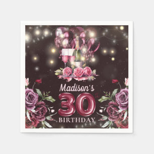 Servilleta De Papel Vino y globos 30 cumpleaños personalizado