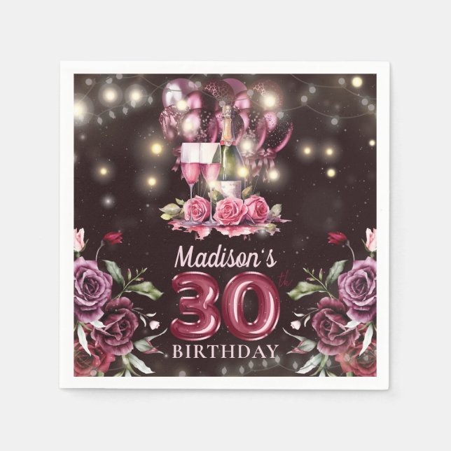 Servilleta De Papel Vino y globos 30 cumpleaños personalizado (Anverso)