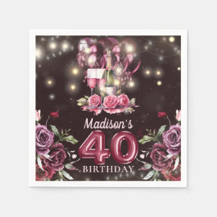 Servilleta De Papel Vino y globos 40 cumpleaños personalizado