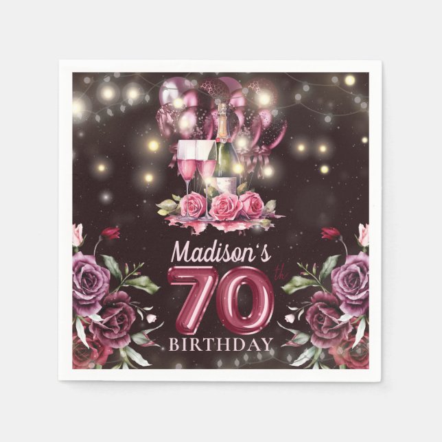 Servilleta De Papel Vino y globos 70 cumpleaños personalizado (Anverso)