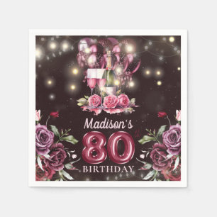 Servilleta De Papel Vino y globos 80 cumpleaños personalizado