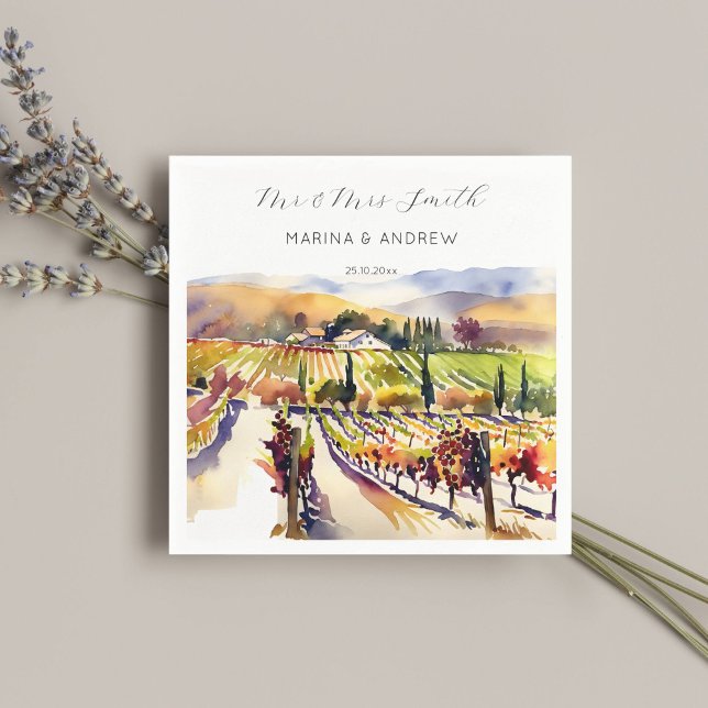 Servilleta De Papel Vinos de Napa Valley acuarela boda vajilla (Napa valley watercolor wedding napkins personalized napkins wedding tableware)