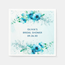 Servilleta De Papel Vintage Aquarelle Azul Bridal Shower 