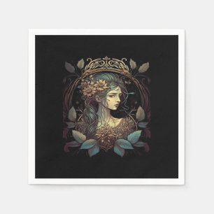 Servilleta De Papel Vintage Art Nouveau Whimsigoth Woman In Verde azul