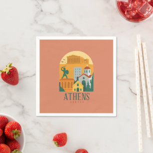 Servilleta De Papel Vintage Athens Greece Travel Napkins - Parthenon