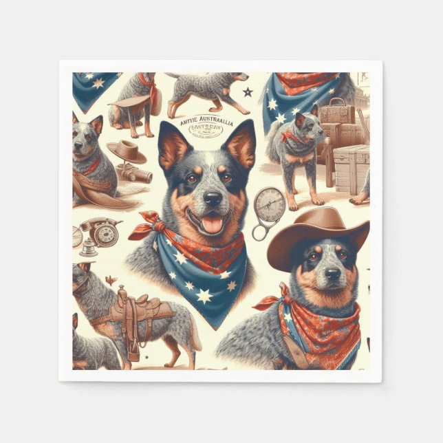 Servilleta De Papel Vintage Australian Cattle Dog Ilustracion (Anverso)