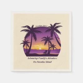 Servilleta De Papel Vintage Beach Sunset Vacation tumbona durazno