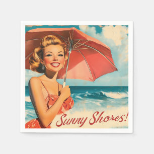 Servilleta De Papel Vintage Beach Vacation Poster: Blonde Pin Up