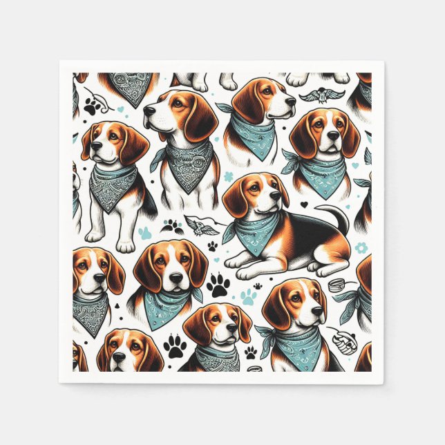 Servilleta De Papel Vintage Beagle Puppy Seamless (Anverso)