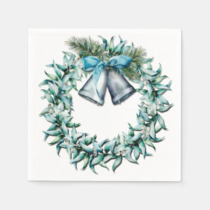 Servilleta De Papel Vintage Blue and White Watercolor Wreath Winter