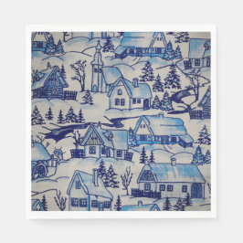 Servilleta De Papel Vintage Blue Navidades Holiday Village