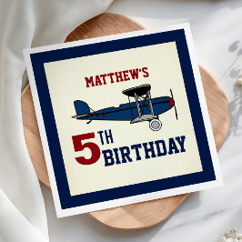 Servilleta De Papel Vintage Blue Retro Airplane Papel de cumpleaños