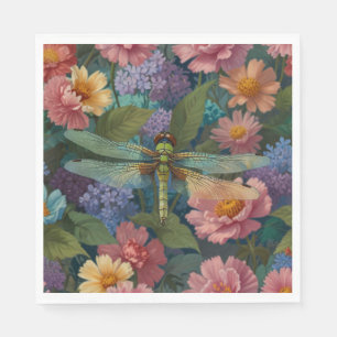Servilleta De Papel Vintage boho chic floral pastel jardín libélula