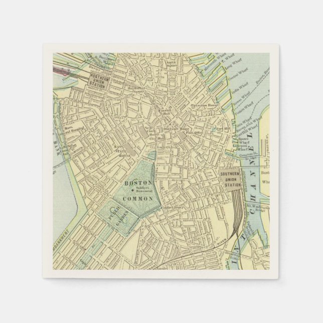 Servilleta De Papel Vintage Boston Map Cocktail Napkins (Anverso)