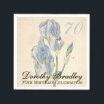 Servilleta De Papel Vintage Botanical Irises 70th Birthday Party PN<br><div class="desc">Papel de la celebración del 70 aniversario del personalizable Napkin con acuarelas botánicas vintage de iris azules de Pierre-Joseph Redouté. Puede cambiar fácilmente el texto (color, fuente, tamaño y posición) haciendo clic en el botón personalizar. Placa de papel, invitación, libro de invitados (cuaderno de espiral y tapa dura), caja de...</div>