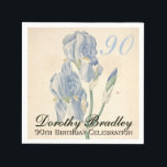 Servilleta De Papel Vintage Botanical Irises 90th Birthday Party PN<br><div class="desc">Papel de la celebración del cumpleaños 90 del personalizable Napkin con acuarelas botánicas de iris azules vintage de Pierre-Joseph Redouté. Puede cambiar fácilmente el texto (color, fuente, tamaño y posición) haciendo clic en el botón personalizar. Placa de papel, invitación, libro de invitados (cuaderno de espiral y tapa dura), caja de...</div>