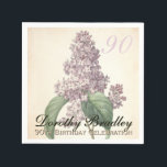 Servilleta De Papel Vintage Botanical Lilac 90th Birthday Party PN<br><div class="desc">Papel de la celebración del cumpleaños 90 del personalizable Napkin con acuarelas botánicas de malva lilac de Pierre-Joseph Redouté. Puede cambiar fácilmente el texto (color, fuente, tamaño y posición) haciendo clic en el botón personalizar. Placa de papel, invitación, libro de invitados (cuaderno de espiral y tapa dura), caja de favores...</div>