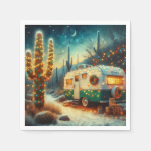 Servilleta De Papel Vintage Camper Navidades en el desierto Saguaro Ca