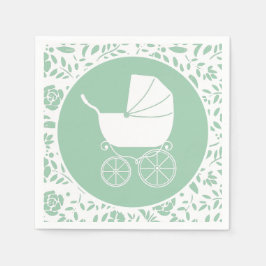 Servilleta De Papel Vintage Carriage Baby Shower Green Gender Neutral