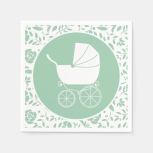 Servilleta De Papel Vintage Carriage Baby Shower Green Gender Neutral