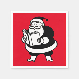Servilleta De Papel Vintage Christmas B&W leyendo a Santa en rojo