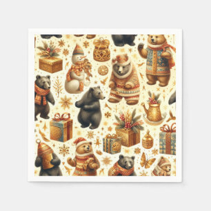 Servilleta De Papel Vintage Christmas Bear