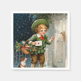 Servilleta De Papel Vintage Christmas Boy Napkins de papel de vacacion