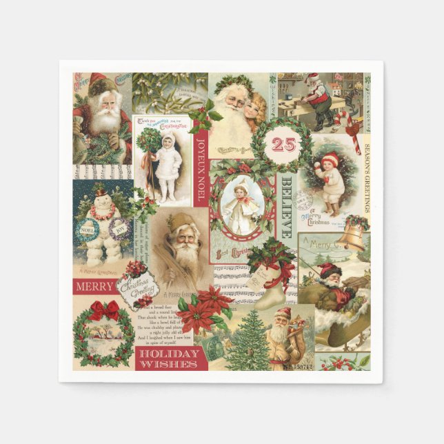SERVILLETA DE PAPEL VINTAGE CHRISTMAS COLLAGE (Anverso)