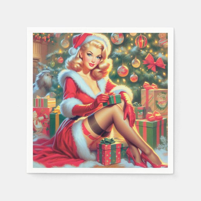Servilleta De Papel Vintage Christmas Pin Up (Anverso)