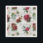 Servilleta De Papel Vintage Christmas Rosa Joyeux Noel Ephemera<br><div class="desc">Elegante y ricamente detallada composición floral vintage de Navidad sin fisuras con tipografía "Joyeux Noel",  escritura manuscrita,  gráfico postal,  hueco,  mistletoe,  y rosas de color rojo y marfil profundo con antecedentes de pergamino envejecido.</div>