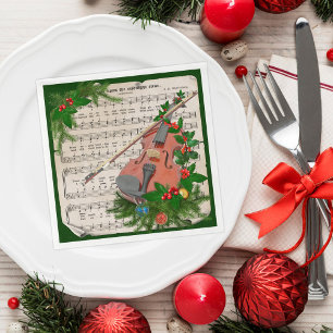 Servilleta De Papel Vintage Christmas Sheet Music con violín festivo