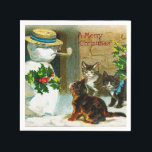 Servilleta De Papel Vintage Christmas snowman cats servilletas fiestas<br><div class="desc">diseño por www.etsy.com/Shop/VanityFairDesigns</div>
